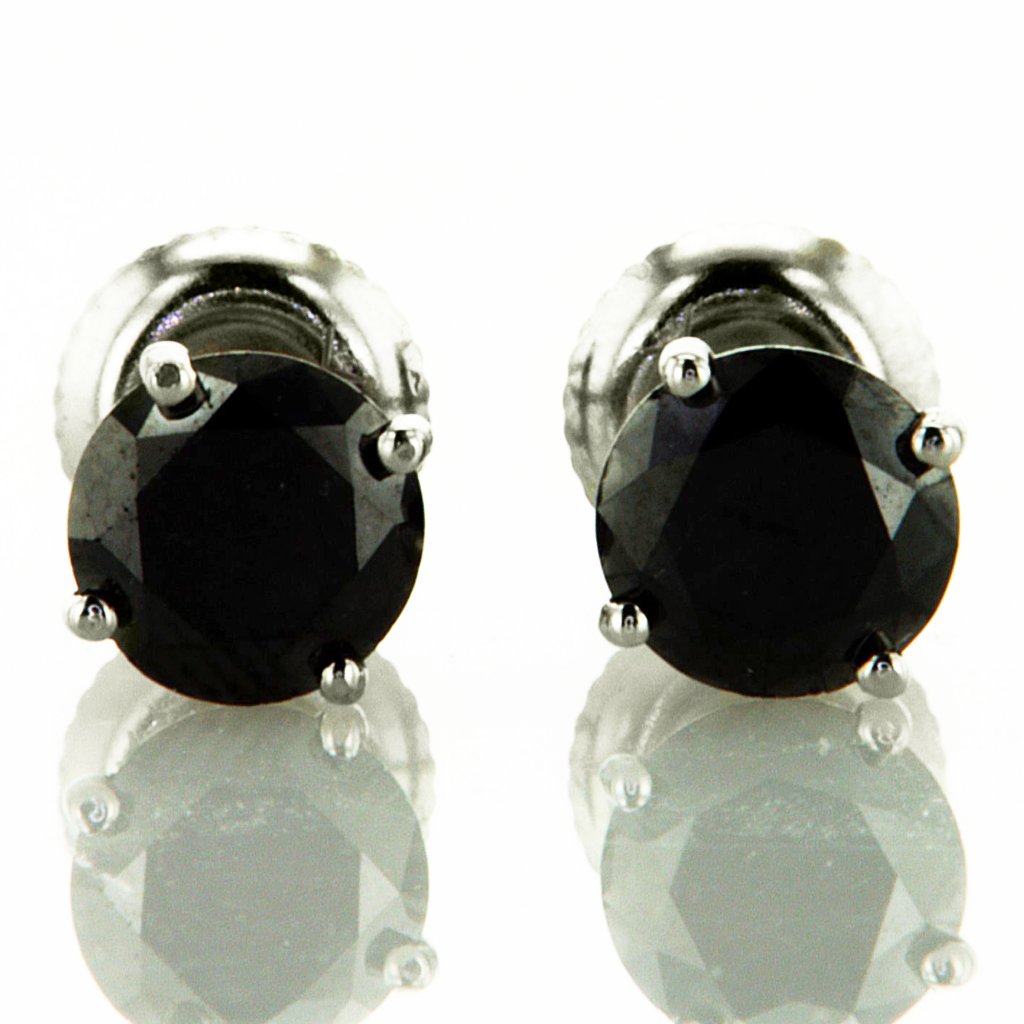 Diamond Stud Earrings Fancy Black Round Cut Treated 14k White Gold Igi 1.80 Tcw